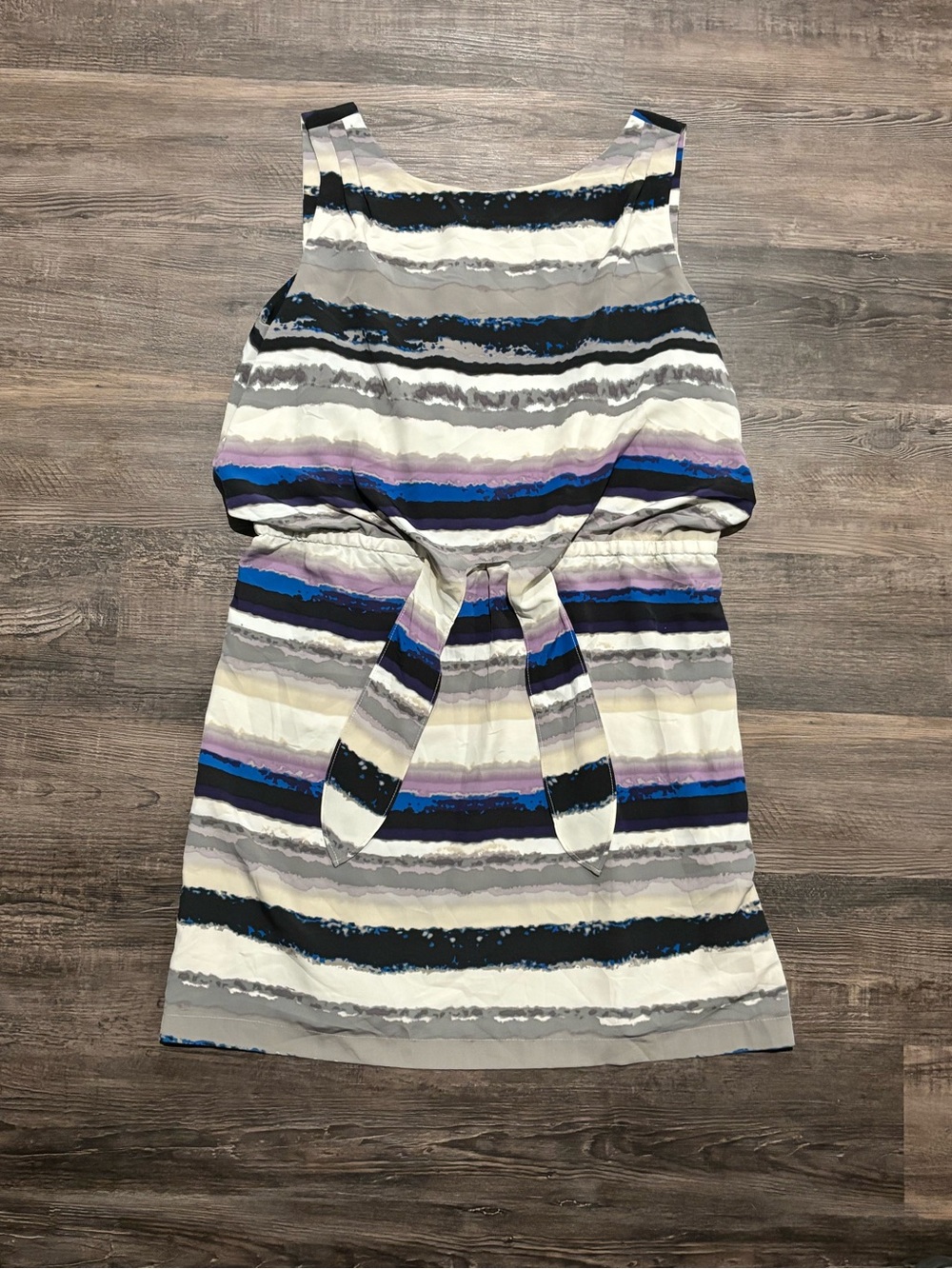 Daisy Fuentes White, Gray, Black & Blue Striped Tie-Waist Mini Skirt